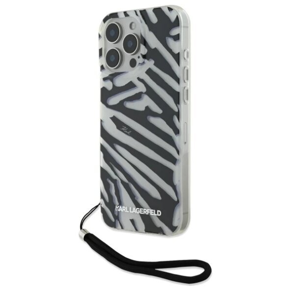 Husa pentru Apple iPhone 16 Pro Max, Karl Lagerfeld, IML Luxury Zebra Pattern with Strap, Neagra