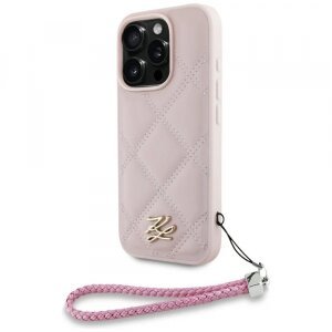 Husa pentru Apple iPhone 16 Pro Max, Karl Lagerfeld, Quilted Initial Logo &amp; Chain Strap, Roz