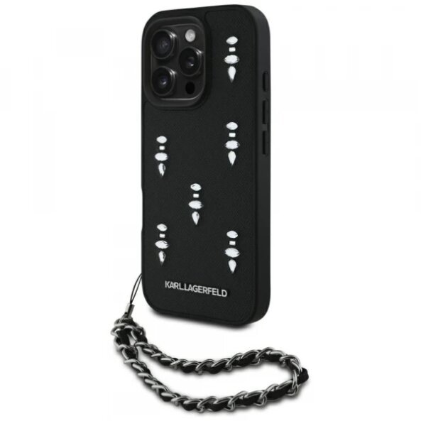 Husa pentru Apple iPhone 16 Pro Max, Karl Lagerfeld, Saffiano Crystals &amp; Charm, Neagra