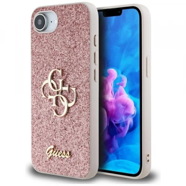 Husa pentru Apple iPhone 16e, Guess, Fixed Glitter Big 4G, Roz