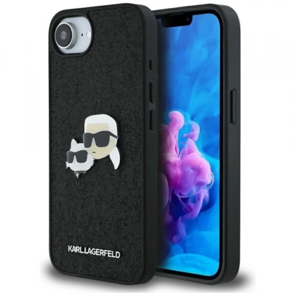 Husa pentru Apple iPhone 16e, Karl Lagerfeld, Glitter Fixed Karl &amp; Choupette's Heads, Albastra