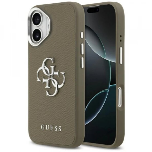 Husa pentru Apple iPhone 17, Guess, 4G Grained Big And Classic Logo, Maro Argintie