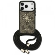Husa pentru Apple iPhone 17 Pro, Guess, Crossbody Cord 4G Big Log, Maro