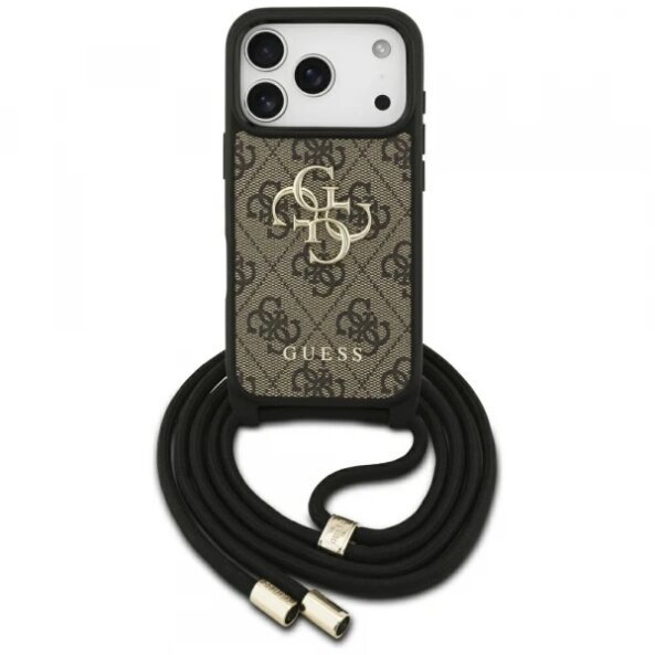 Husa pentru Apple iPhone 17 Pro, Guess, Crossbody Cord 4G Big Log, Maro