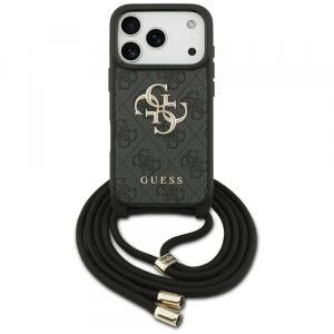 Husa pentru Apple iPhone 17 Pro, Guess, Crossbody Cord 4G Big Log, Neagra