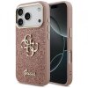 Husa pentru Apple iPhone 17 Pro, Guess, Fixed Glitter Big 4G Metal Frame, Roz