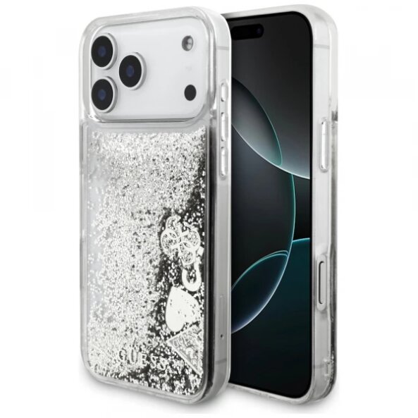 Husa pentru Apple iPhone 17 Pro, Guess, Liquid Glitter Charms, Argintie