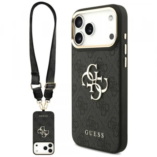 Husa pentru Apple iPhone 17 Pro Max, Guess, Big 4G Classic Logo with Big Strap, Neagra