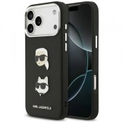 Husa pentru Apple iPhone 17 Pro Max, Karl Lagerfeld, Grained Karl &amp; Choupette's Heads Pins and Logo, Neagra
