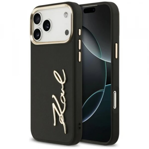 Husa pentru Apple iPhone 17 Pro Max, Karl Lagerfeld, Script Logo, Neagra