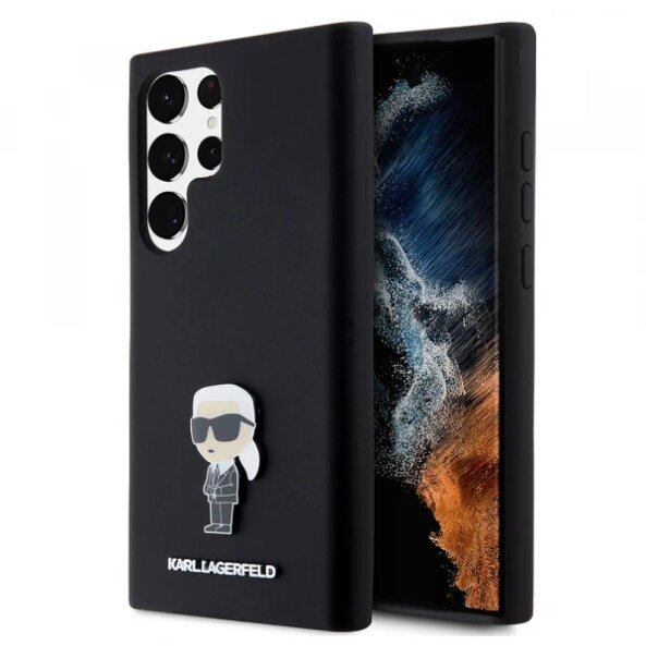 Husa pentru Samsung Galaxy S23 Ultra S918, Karl Lagerfeld, Silicone Ikonik Karl Metal, Neagra