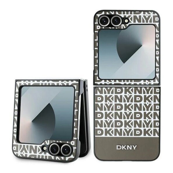 Husa pentru Samsung Galaxy Z Flip7 FE F741 / Z Flip6 F741, DKNY, Repeat Pattern Bottom Stripe, Maro