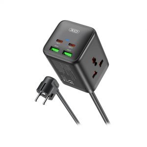 Prelungitor XO Design WL24, 65W, 3.25A, 2 x Schuko - 2 x USB-A - 2 x USB-C, Negru 