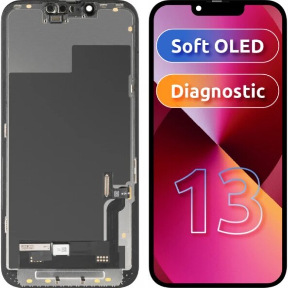 Display cu Touchscreen MP compatibil cu Apple iPhone 13, cu Rama, Versiune Soft OLED FHD Diagnostic, Negru, Swap 
