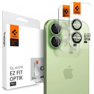 Folie de protectie Camera Spate Spigen GlastR EZ FIT Optik Pro pentru Apple iPhone 17 / 16 Plus / 16, Sticla Securizata, Set 2 bucati, Verde