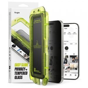 Folie de protectie Ecran Privacy Ringke Easy Slide pentru Apple iPhone 17 Pro, Sticla Securizata, Full Glue, Set 2 bucati