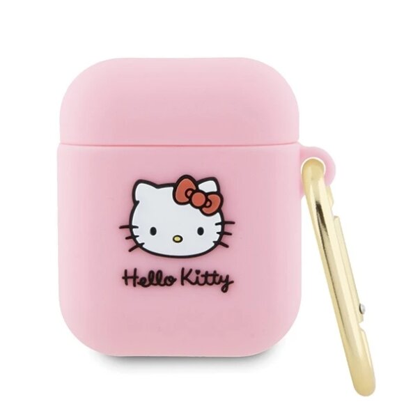 Husa Hello Kitty 3D Kitty Head pentru Apple AirPods Pro Series, Roz