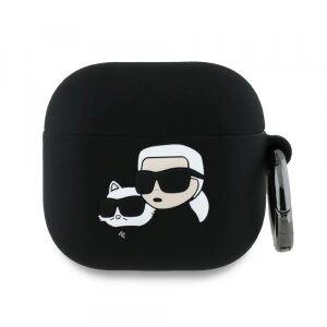 Husa Karl Lagerfeld 3D Karl &amp; Choupette's Heads pentru Apple AirPods 4, Neagra
