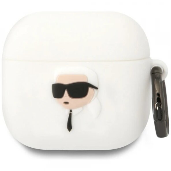 Husa Karl Lagerfeld 3D NFT Karl's Head pentru Apple AirPods 4, Alba