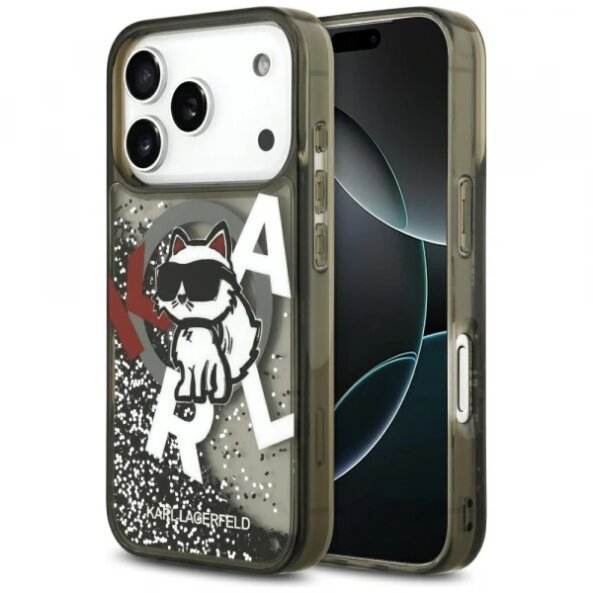 Husa MagSafe pentru Apple iPhone 17 Pro, Karl Lagerfeld, Liquid Glitter Choupette Logo, Neagra