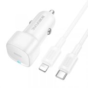 Incarcator Auto Cu Cablu Lightning Borofone BZ34A Cloud, 20W, 3A, 1 x USB-A - 1 x USB-C, Alb 