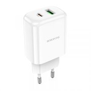 Incarcator Retea USB Borofone BN4 Potential, Quick Charge, 20W, 1 X USB - 1 X USB Tip-C, Alb 