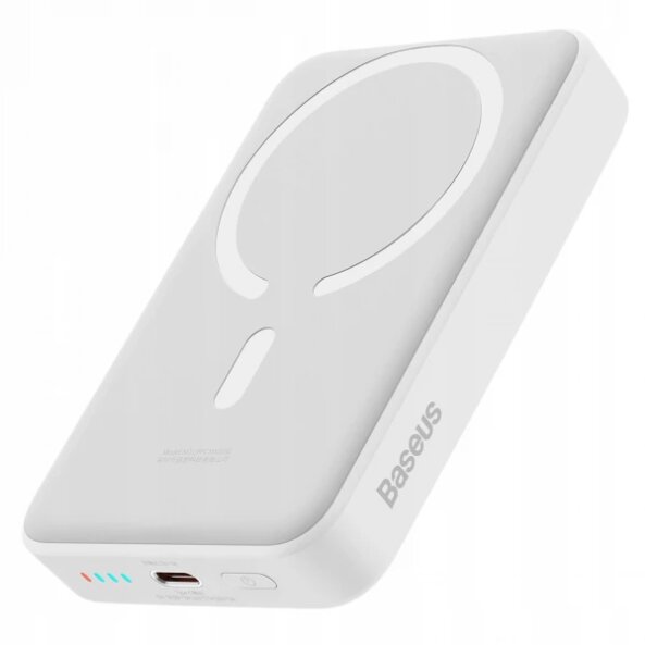 Baterie Externa Wireless Baseus Magnetic Mini, 10000mAh, 30W, PD + FQI, 1 x QI - 1 x USB-C, Alba PPCX110202 