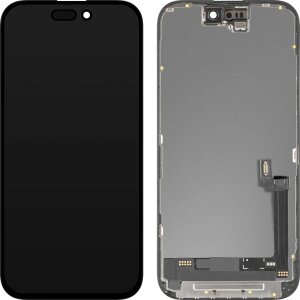 Display cu Touchscreen MP compatibil cu Apple iPhone 16, cu Rama, Versiune OLED IC Movable, Negru 