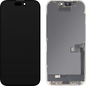 Display cu Touchscreen MP compatibil cu Apple iPhone 16 Pro, cu Rama, Versiune OLED FHD IC Movable, Negru 