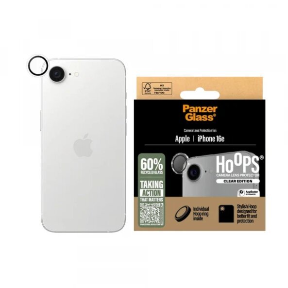 Folie de protectie Camera Spate PanzerGlass Hoops pentru Apple iPhone 16e, Sticla Securizata, Transparenta