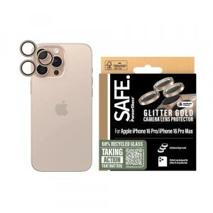 Folie de protectie Camera Spate PanzerGlass Safe. Glitter pentru Apple iPhone 16 Pro Max / 16 Pro, Sticla Securizata, Aurie