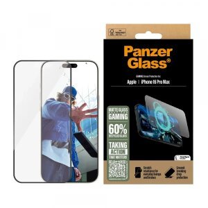 Folie de protectie Ecran Matte PanzerGlass Ultra-Wide Fit Gaming pentru Apple iPhone 16 Pro Max, Sticla Securizata, Full Glue, Neagra