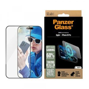 Folie de protectie Ecran Matte PanzerGlass Ultra-Wide Fit Gaming pentru Apple iPhone 16 Pro, Sticla Securizata, Full Glue, Neagra