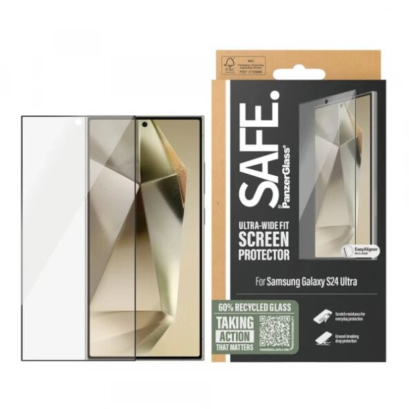 Folie de protectie Ecran PanzerGlass Safe. Ultra-Wide Fit EasyAligner pentru Samsung Galaxy S24 Ultra S928, Sticla Securizata, Full Glue, Neagra