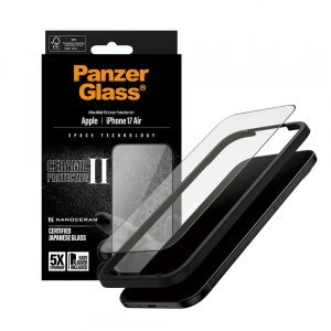 Folie de protectie Ecran PanzerGlass Ultra-Wide Ceramic II EasyAligner pentru Apple iPhone 17 Air, Sticla Securizata, Full Glue, Neagra