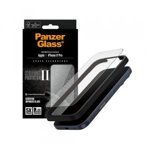 Folie de protectie Ecran PanzerGlass Ultra-Wide Ceramic II EasyAligner pentru Apple iPhone 17 Pro, Sticla Securizata, Full Glue, Neagra