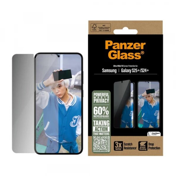 Folie de protectie Ecran Privacy PanzerGlass Ultra-Wide Fit pentru Samsung Galaxy S25+ S936 / S24+ S926, Sticla Securizata, Full Glue