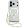 Husa MagSafe pentru Apple iPhone 17 Pro, Guess, IML Glitter with Pearl Strap, Transparenta