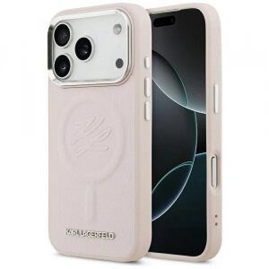 Husa MagSafe pentru Apple iPhone 17 Pro, Karl Lagerfeld, Initial &amp; Metal Logo , Roz
