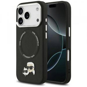 Husa MagSafe pentru Apple iPhone 17 Pro, Karl Lagerfeld, Karl &amp; Choupette Pins, Neagra