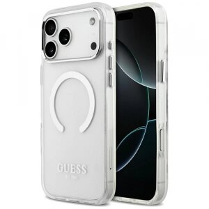 Husa MagSafe pentru Apple iPhone 17 Pro Max, Guess, Metal Outline, Argintie