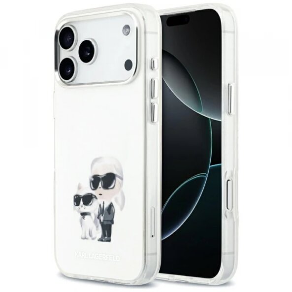 Husa MagSafe pentru Apple iPhone 17 Pro Max, Karl Lagerfeld, IML Aquarelle Logo Karl &amp; Choupette, Alba