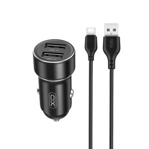 Incarcator Auto Cu Cablu USB-C XO Design CC53, 12W, 2.4A, 2 x USB-A, Negru 