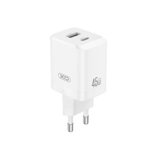 Incarcator Retea XO Design CE36, 45W, 3A, 1 x USB-A - 1 x USB-C, Alb 