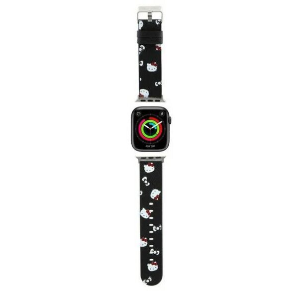 Curea Hello Kitty Leather Kitty &amp; Bows pentru Apple Watch 42mm / 41mm / 40mm / 38mm Series, Neagra