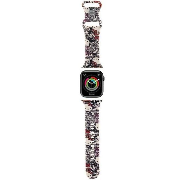 Curea Hello Kitty Silicone Tags Graffiti pentru Apple Watch 42mm / 41mm / 40mm / 38mm Series, Bej