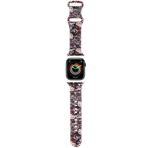 Curea Hello Kitty Silicone Tags Graffiti pentru Apple Watch 42mm / 41mm / 40mm / 38mm Series, Roz