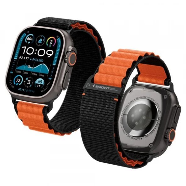 Curea Spigen WBF1 pentru Apple Watch 49mm / 46mm / 45mm / 44mm Series, Neagra Portocalie