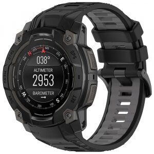 Curea Techsuit W077 pentru Garmin Instinct 3 45mm Solar / Instinct 3 45mm, Neagra Gri