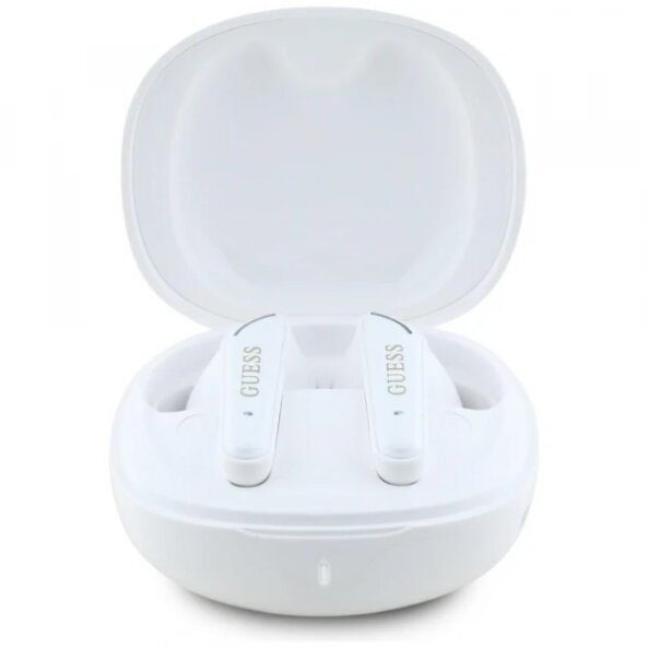 Handsfree Bluetooth Guess Flat Classic Logo Electroplated, TWS, Alb